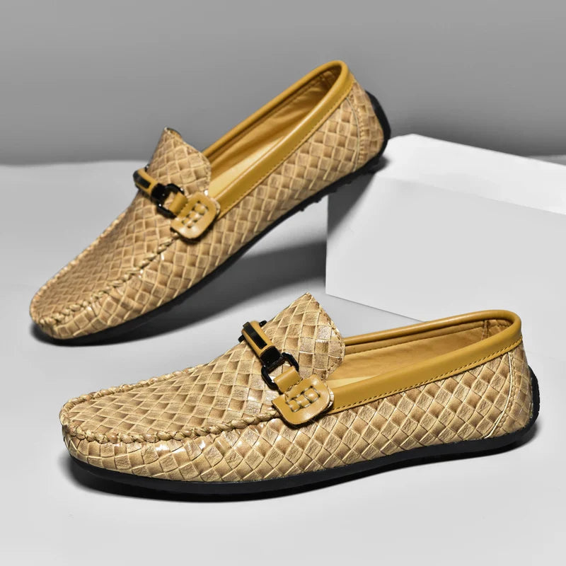 Men's Slip-On Loafers - Woven Upper - Round Toe - Metal Bit Hardware