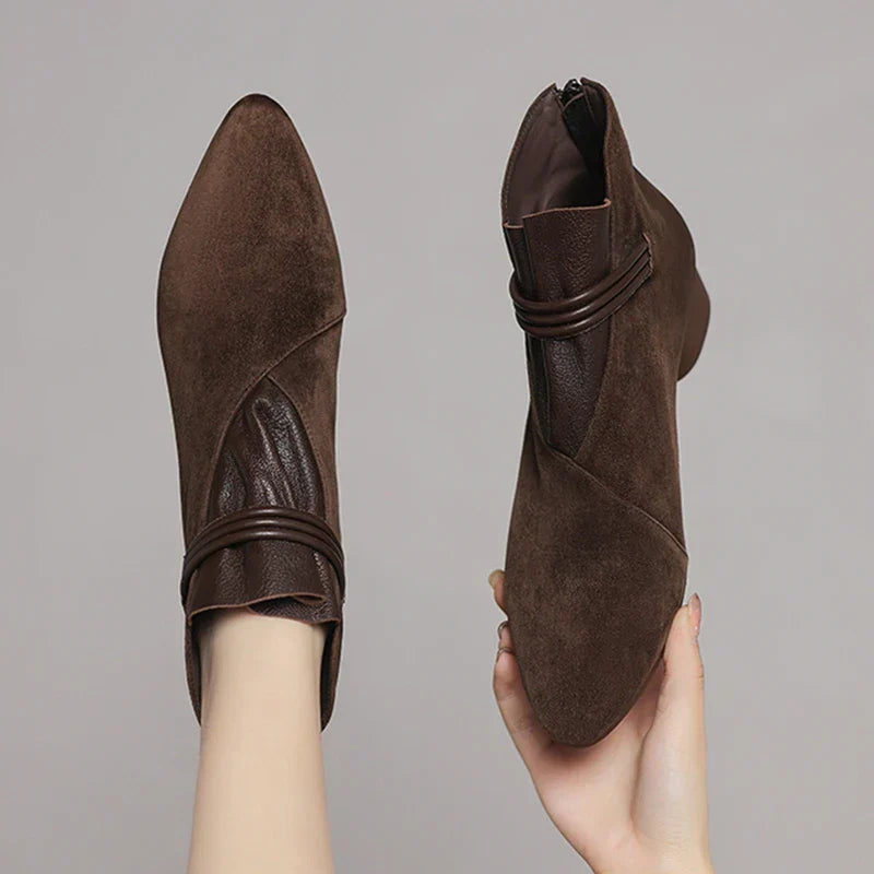 Women’s Italian Crest Ankle Boots with Pointed Toe and Side Strap Detail