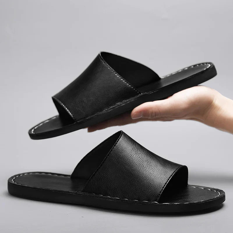 Men’s Open Toe Slide Sandals with Wide Strap and Flat Sole