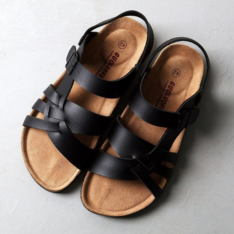 Men’s Multi-Strap Buckle Sandals with Open Toe and Flat Sole