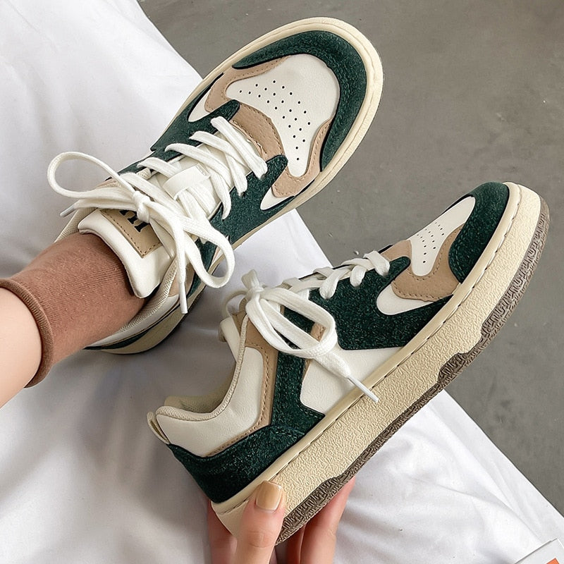 Women's Low-Top Colorblock Sneakers - Lace-Up - Platform Sole