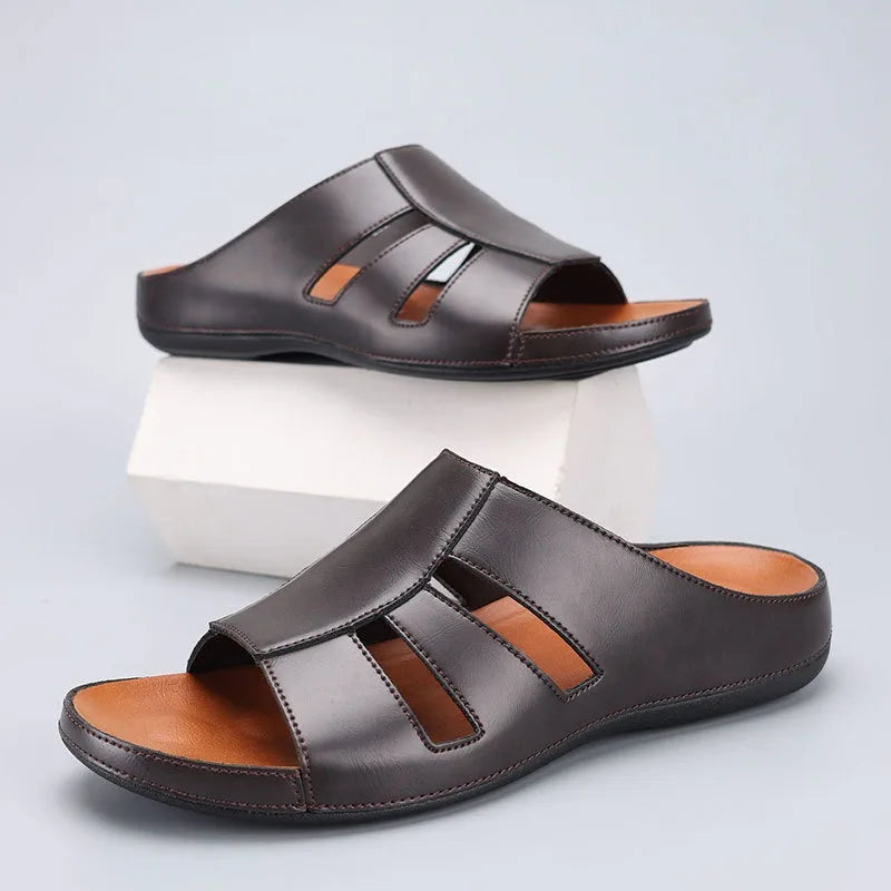 Men's Closed Toe Slide Sandals - Slip-On Fisherman Style Flat Sole