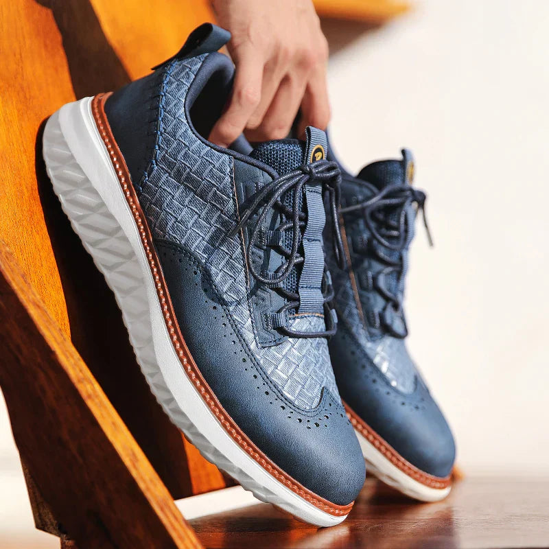 Men’s Textured Lace-Up Sneakers with Modern Wingtip Detailing and Cushioned Sole