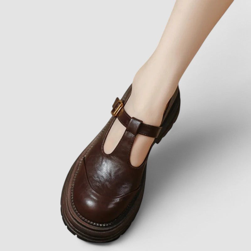 Women's T-Bar Mary Jane Platform Low Heel - Buckle Strap - Chunky Sole