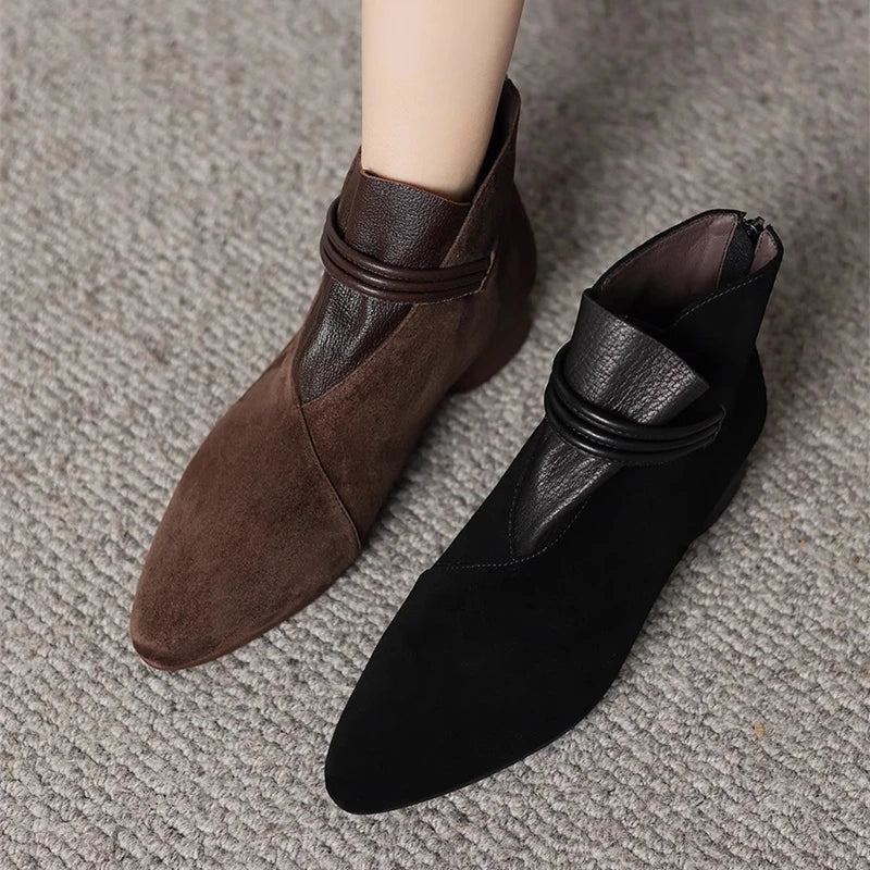 Women’s Italian Crest Ankle Boots with Pointed Toe and Side Strap Detail
