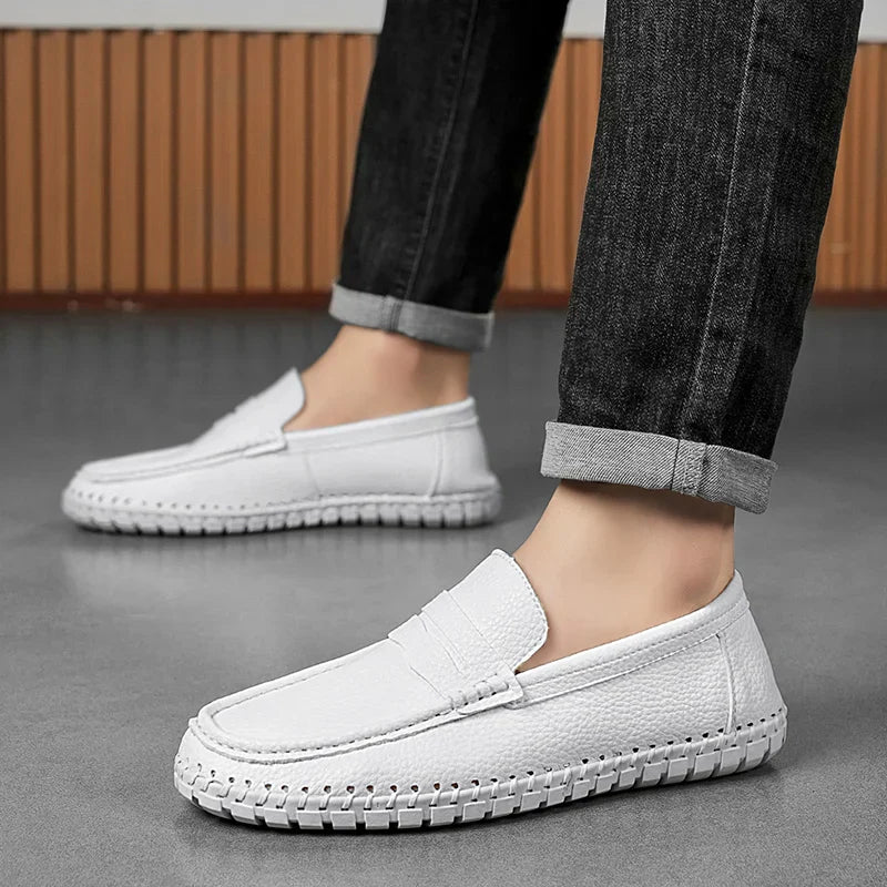 Men's Genuine Leather Penny Loafers - Hand-Stitched Slip-On