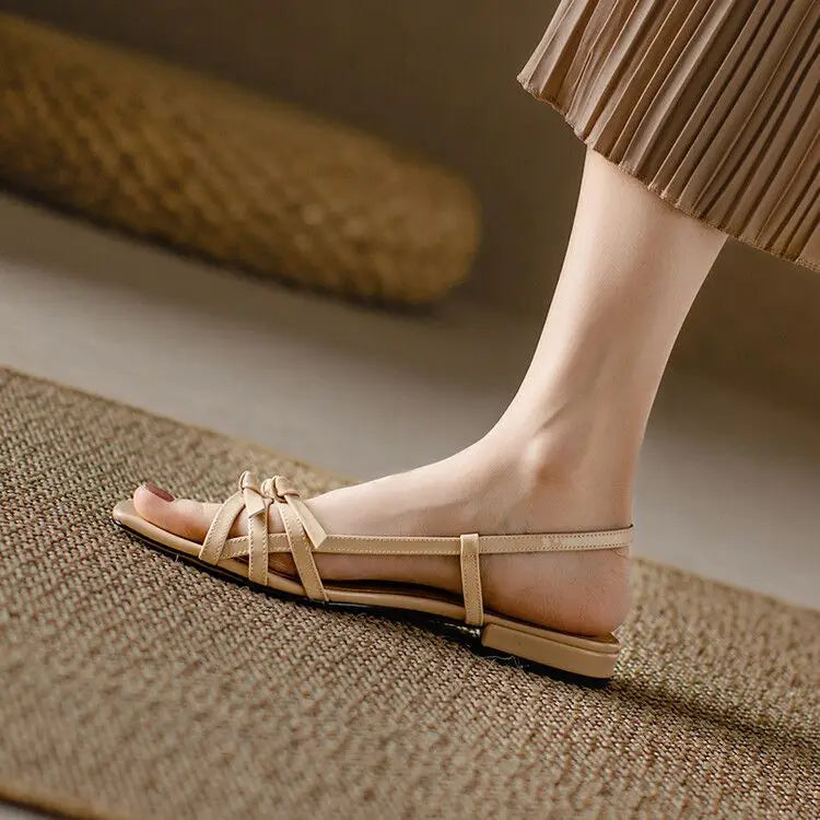 Women's Strappy Sandals - Square Toe - Slingback Buckle - Low Block Heel