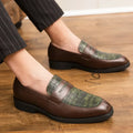 Men's Crocodile Embossed Penny Loafers - Slip-On Leather