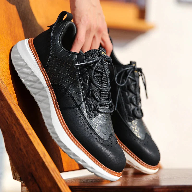 Men’s Textured Lace-Up Sneakers with Modern Wingtip Detailing and Cushioned Sole