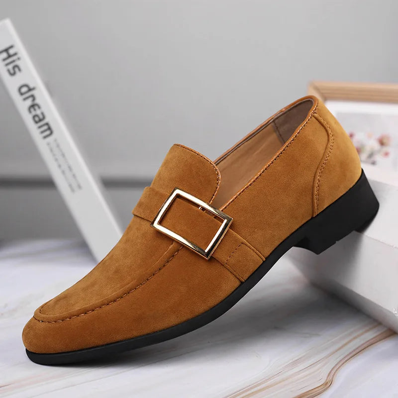 Men’s Slip-On Loafers with Buckle Detail and Low Block Heel