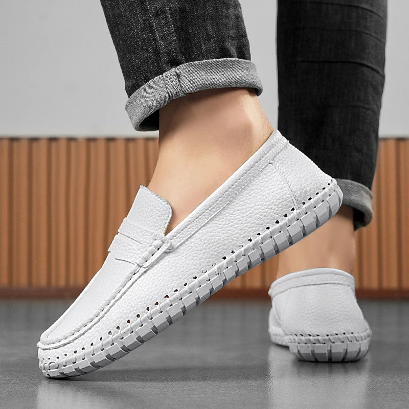 Men's Genuine Leather Penny Loafers - Hand-Stitched Slip-On