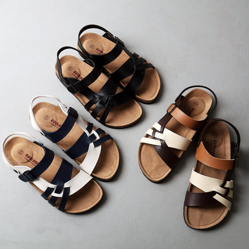 Men’s Multi-Strap Buckle Sandals with Open Toe and Flat Sole
