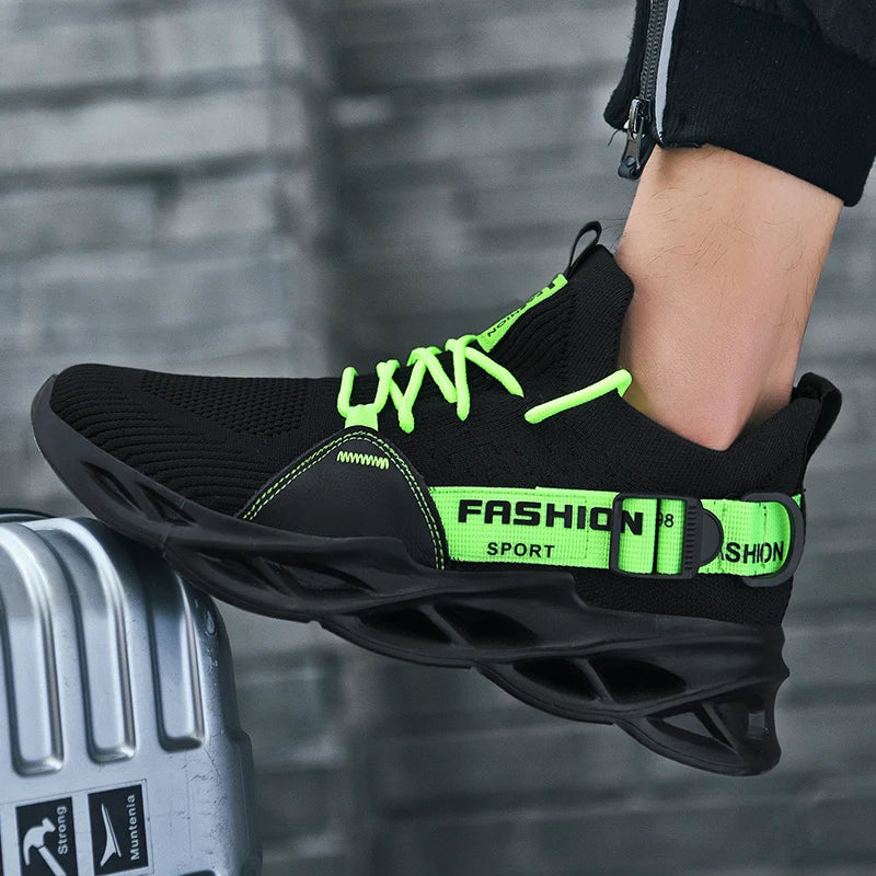 Men's Chunky Sneakers - Lace-Up - Knit Upper - Blade Sole