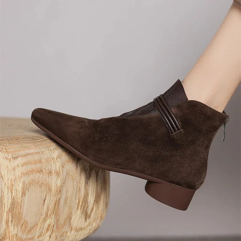 Women’s Italian Crest Ankle Boots with Pointed Toe and Side Strap Detail