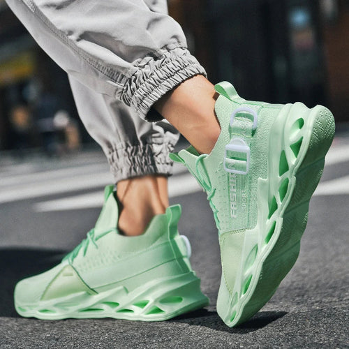 Men's Chunky Sneakers - Lace-Up - Knit Upper - Blade Sole