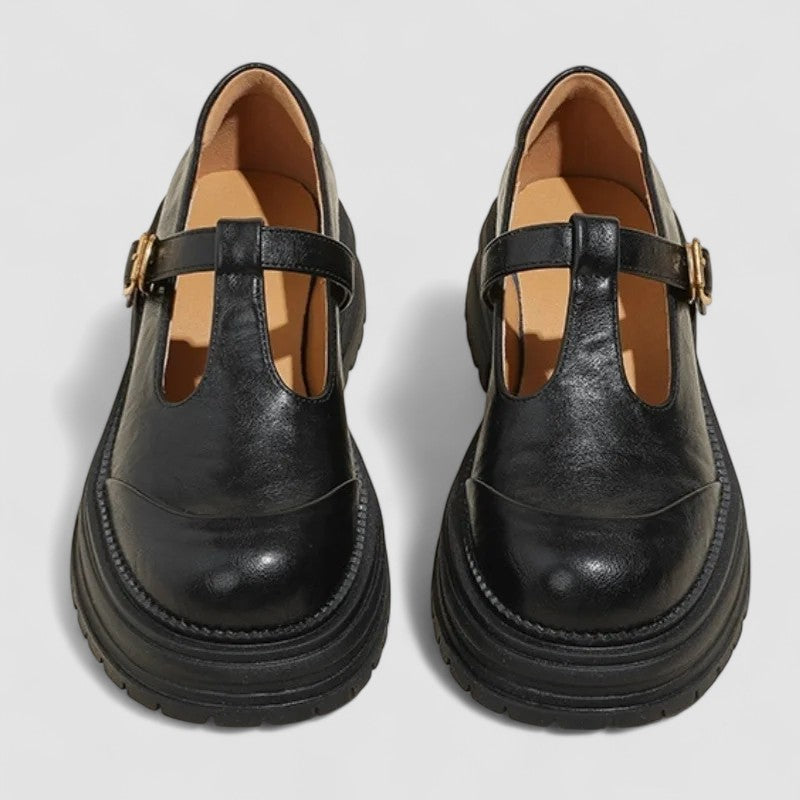 Women's T-Bar Mary Jane Platform Low Heel - Buckle Strap - Chunky Sole