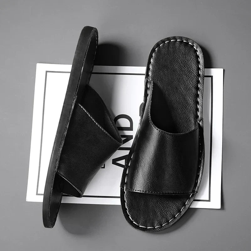 Men’s Open Toe Slide Sandals with Wide Strap and Flat Sole