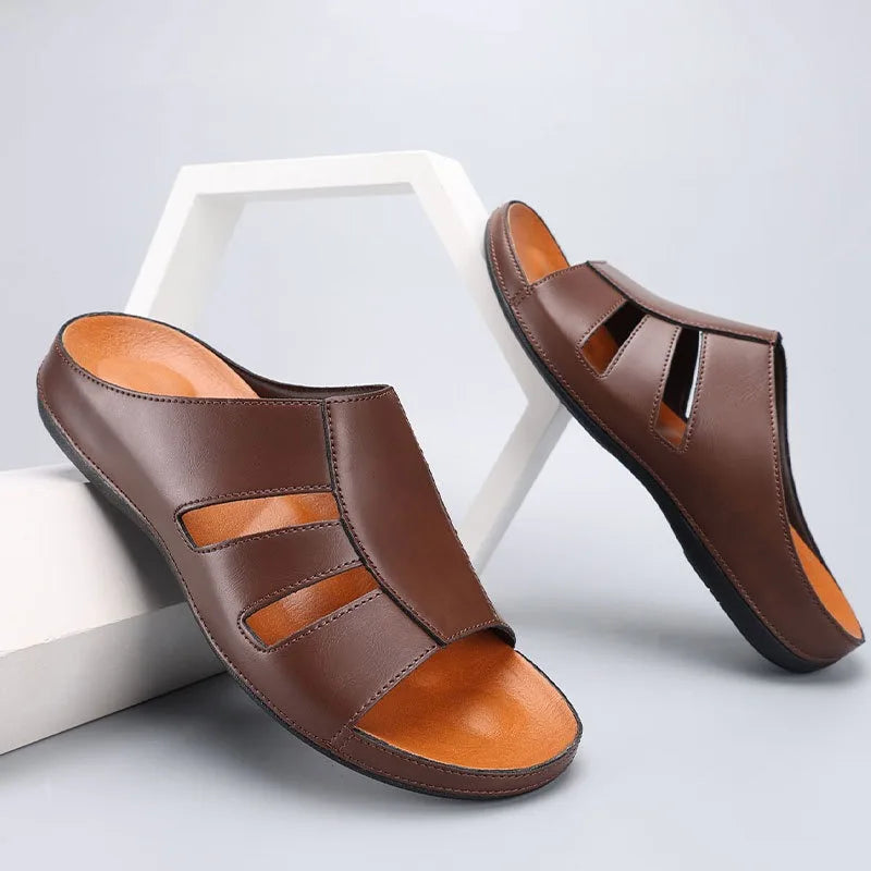 Men's Closed Toe Slide Sandals - Slip-On Fisherman Style Flat Sole