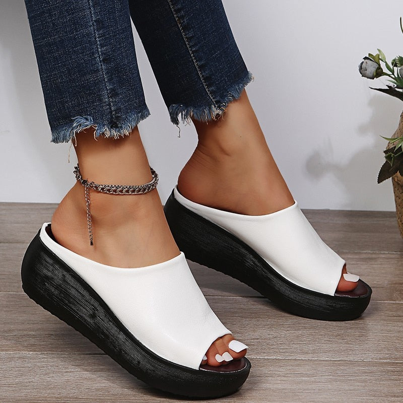 Women's Open-Toe Platform Slip-On Sandals - Thick Sole