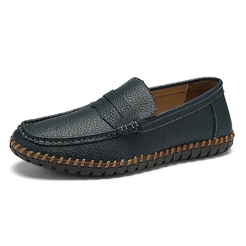 Men's Genuine Leather Penny Loafers - Hand-Stitched Slip-On
