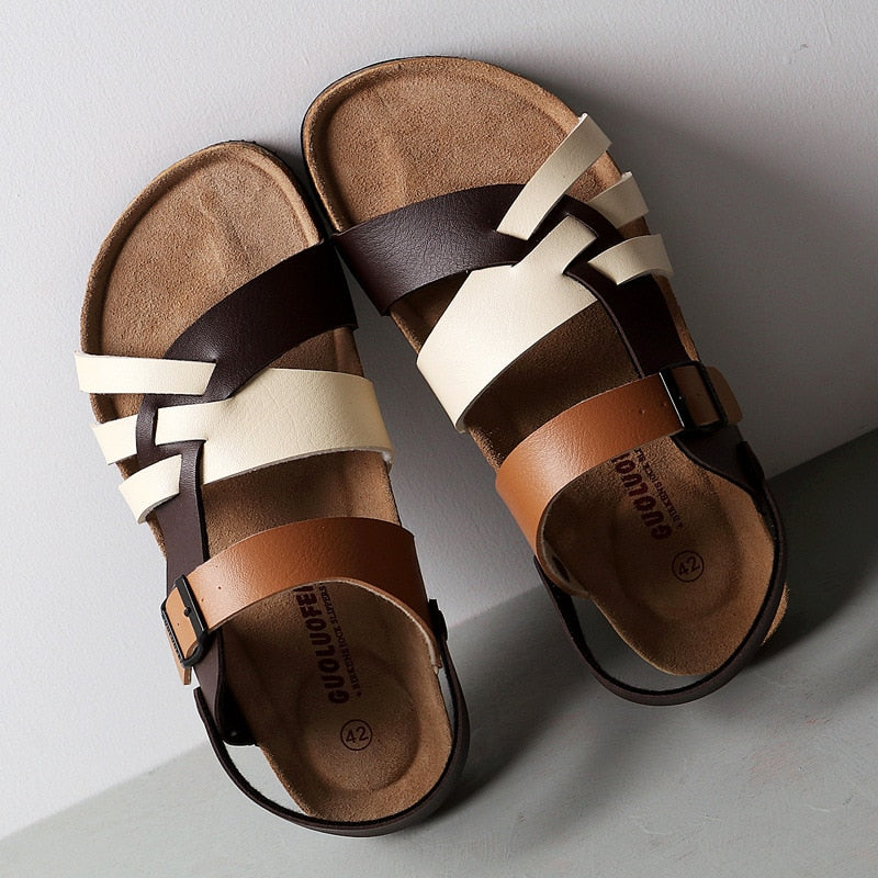 Men’s Multi-Strap Buckle Sandals with Open Toe and Flat Sole