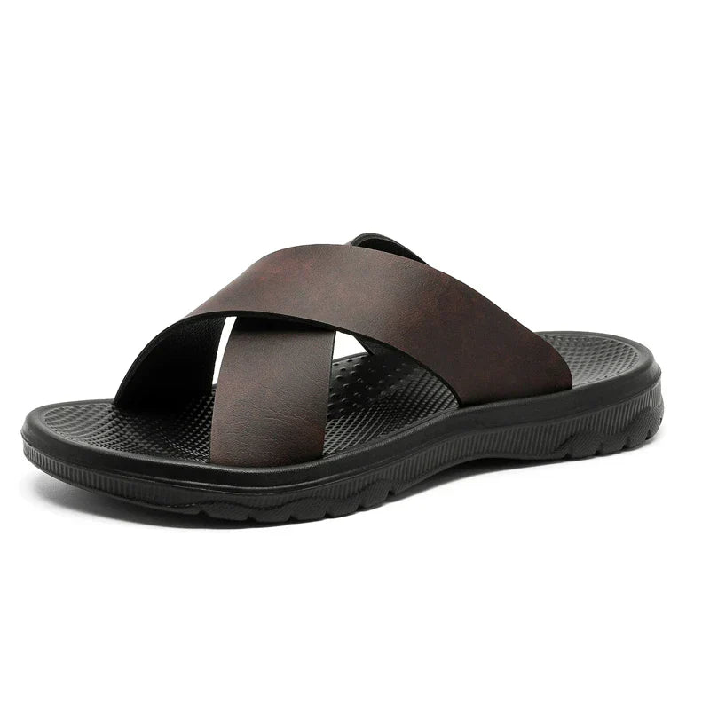 Men's Cross-Strap Slide Sandals - Open Toe - Flat Rubber Sole