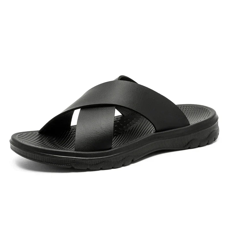 Men's Cross-Strap Slide Sandals - Open Toe - Flat Rubber Sole