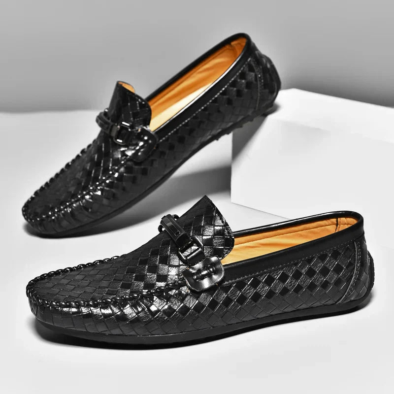 Men's Slip-On Loafers - Woven Upper - Round Toe - Metal Bit Hardware