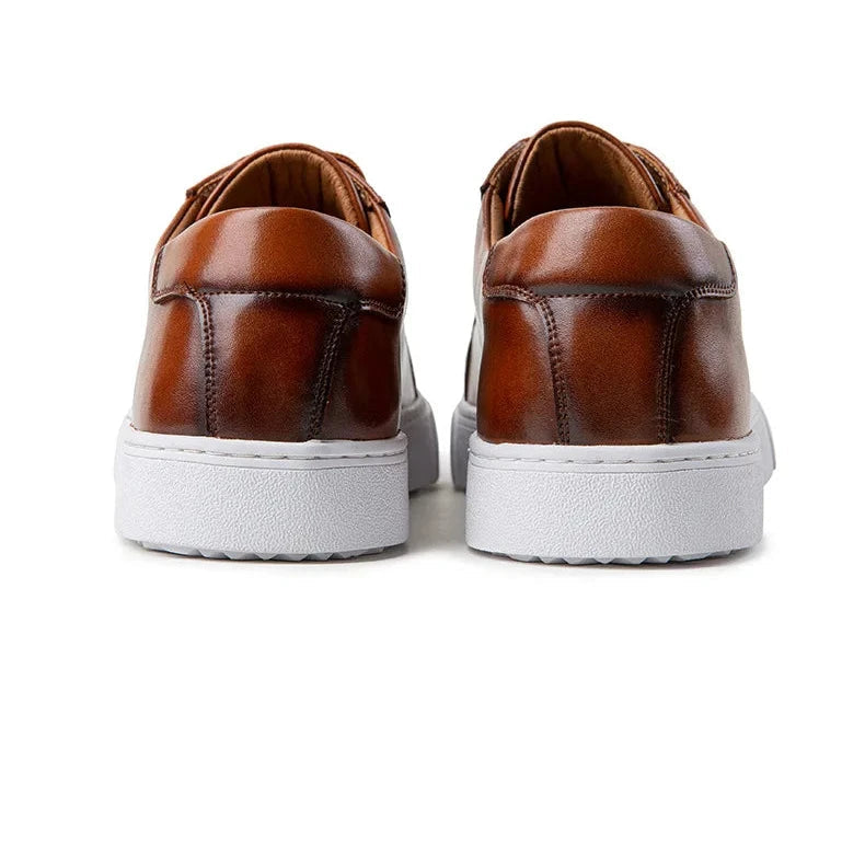Men’s Faux Leather Low-Top Lace-Up Sneakers with White Rubber Sole