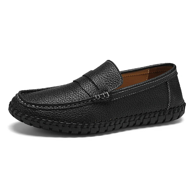 Men's Genuine Leather Penny Loafers - Hand-Stitched Slip-On