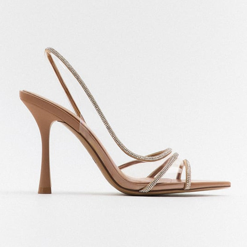 Women's Rhinestone Strap High Heel Slingback Sandals - Pointed Toe