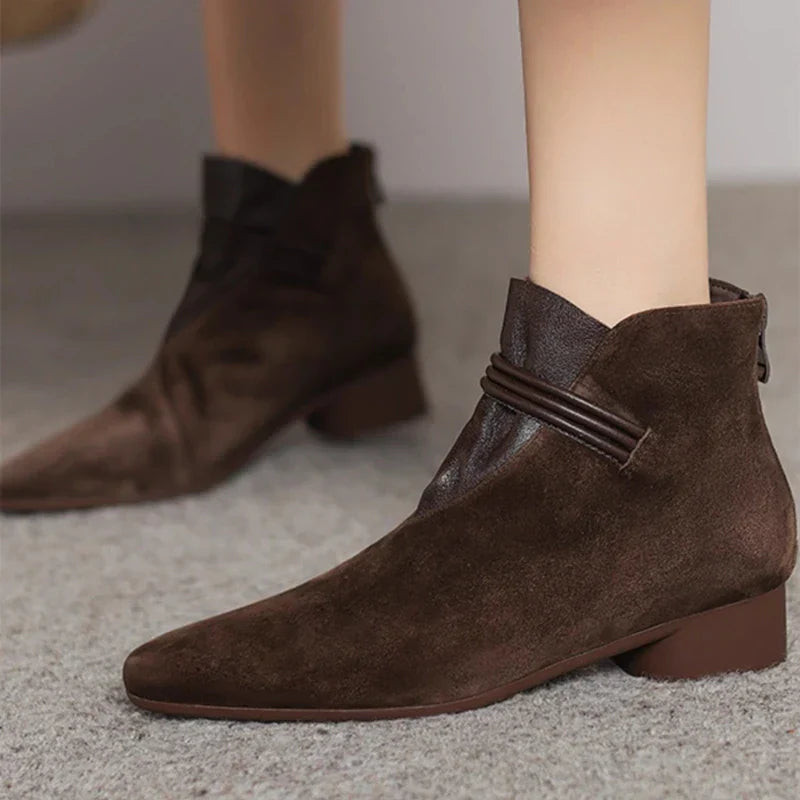 Women’s Italian Crest Ankle Boots with Pointed Toe and Side Strap Detail