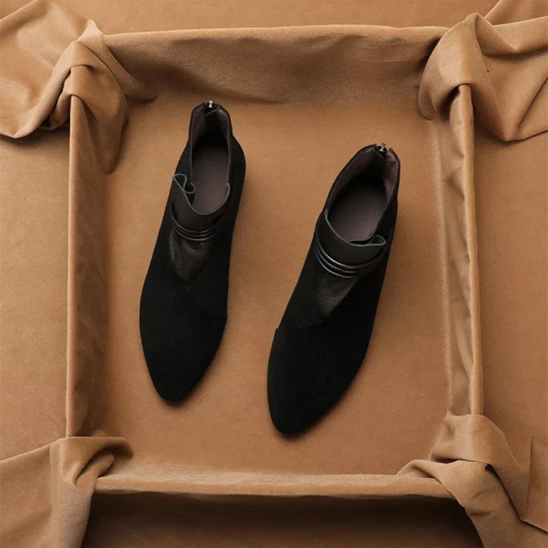 Women’s Italian Crest Ankle Boots with Pointed Toe and Side Strap Detail