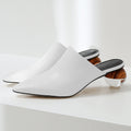 Women's Leather Pointed Toe Mules - Closed Toe - Sphere Heel - Slip-On Sandals