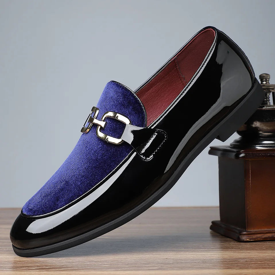 Men's Patent Leather Suede Panel Horsebit Penny Loafers