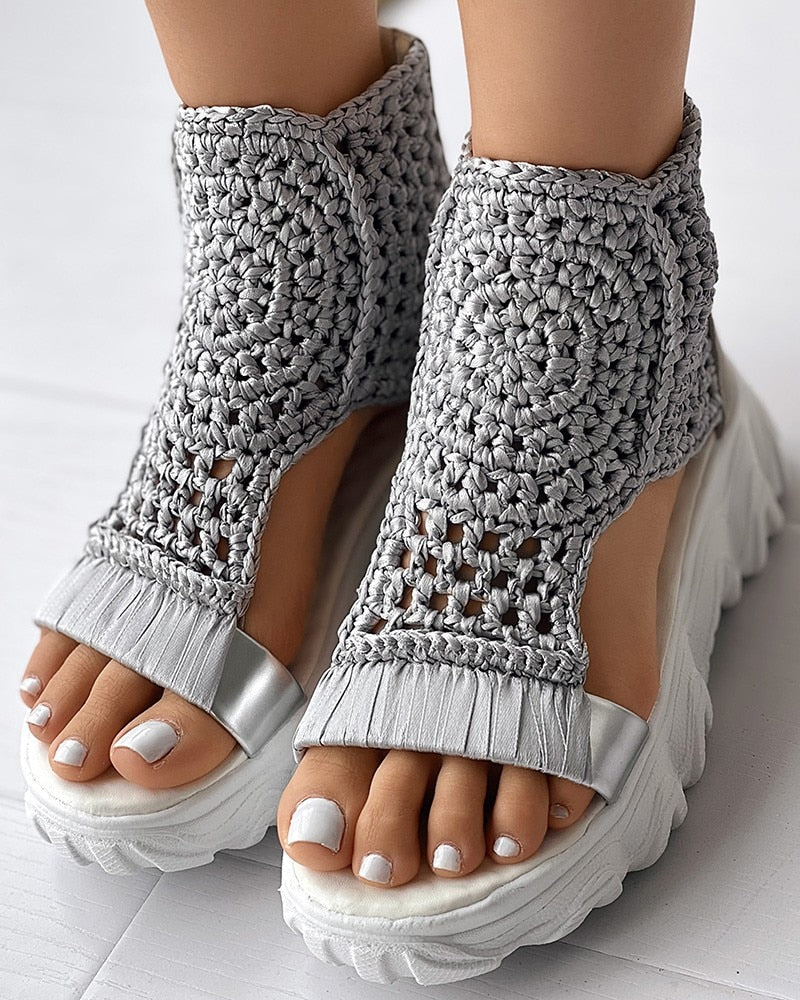 Women’s Open Toe Wedge Sandals with Woven Upper and Platform Sole