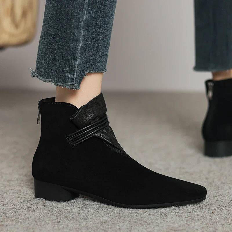 Women’s Italian Crest Ankle Boots with Pointed Toe and Side Strap Detail