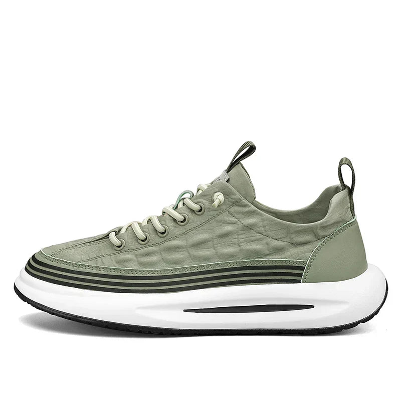 Men's Casual Sneakers - Lace-Up Embossed Upper Thick Cupsole Stripe Midsole