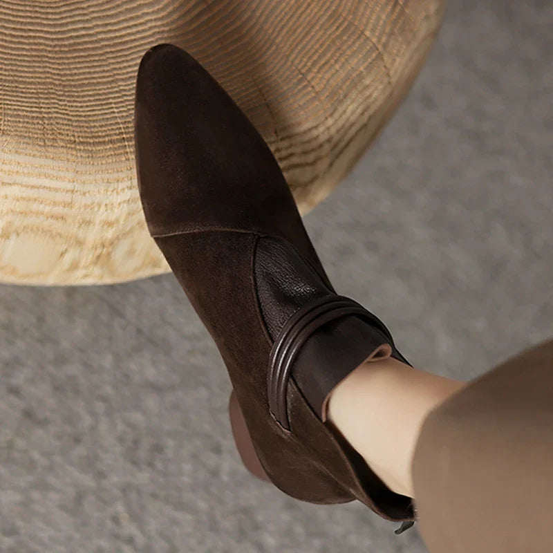 Women’s Italian Crest Ankle Boots with Pointed Toe and Side Strap Detail