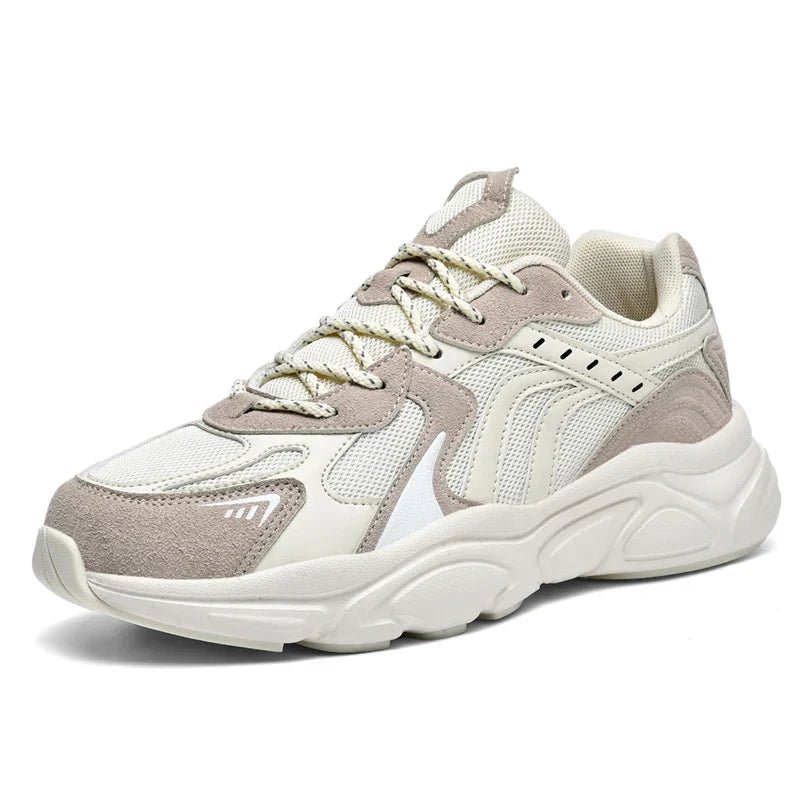 Men's Chunky Sneakers - Low Top - Lace-Up - Mesh and Suede Upper - Thick Sole
