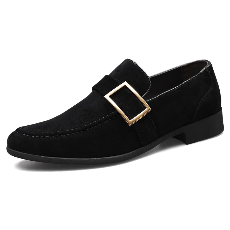 Men’s Slip-On Loafers with Buckle Detail and Low Block Heel