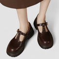 Women's Leather Mary Jane T-Bar Buckle Platform Heels