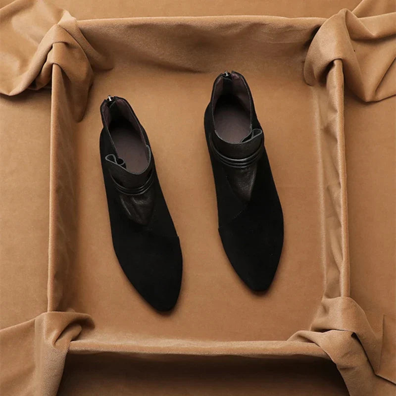 Women’s Italian Crest Ankle Boots with Pointed Toe and Side Strap Detail