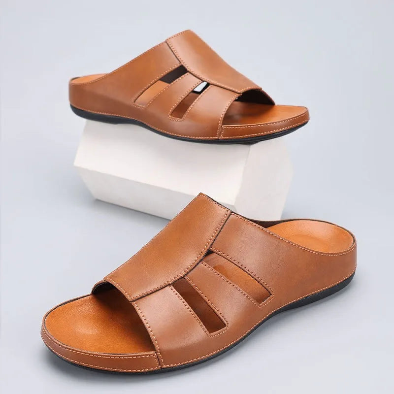 Men's Closed Toe Slide Sandals - Slip-On Fisherman Style Flat Sole