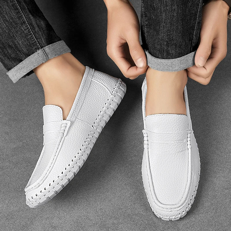Men's Genuine Leather Penny Loafers - Hand-Stitched Slip-On