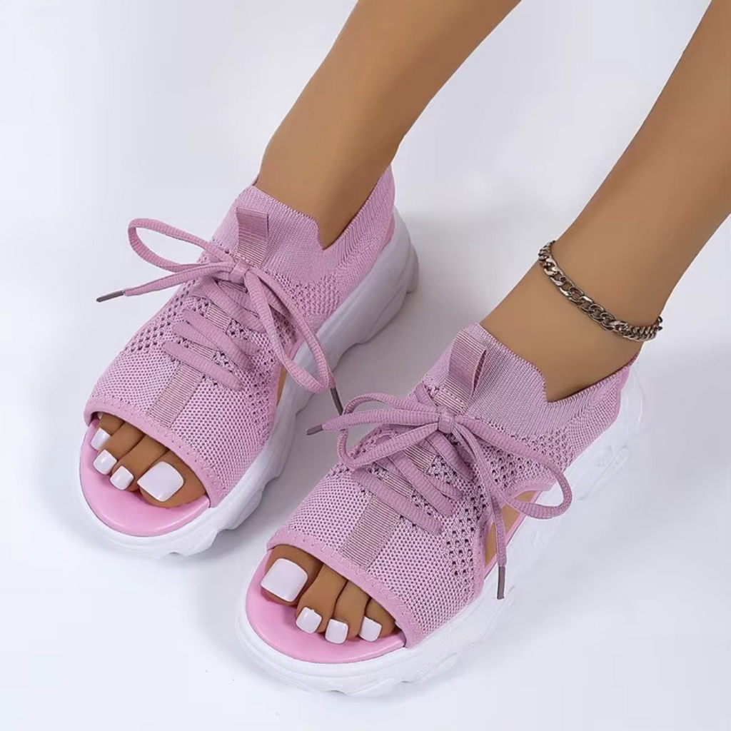 Women's Open-Toe Knit Mesh Lace-Up Platform Sandals