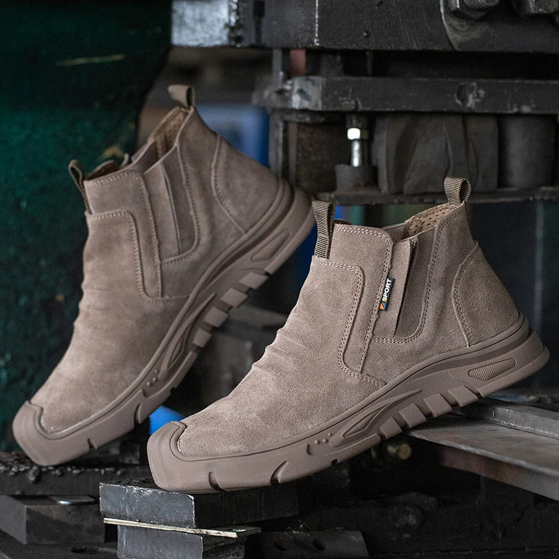 Men’s Ankle Work Boots with Reinforced Toe and Slip-On Design - Steel Toe