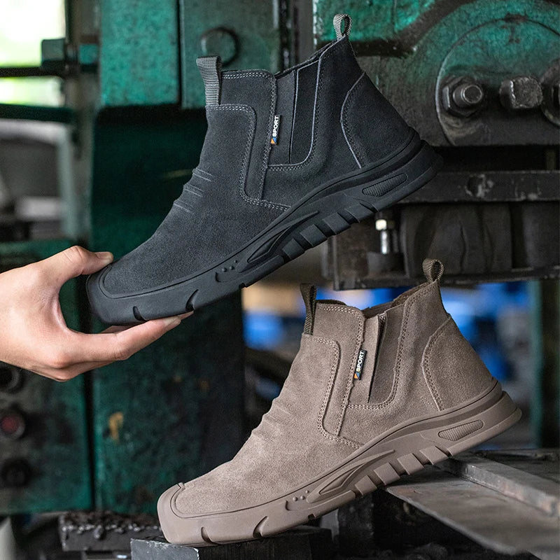 Men’s Ankle Work Boots with Reinforced Toe and Slip-On Design - Steel Toe