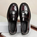 Men's Burgundy Leather Buckle Loafers - Chunky Lug Sole - Metal Bit