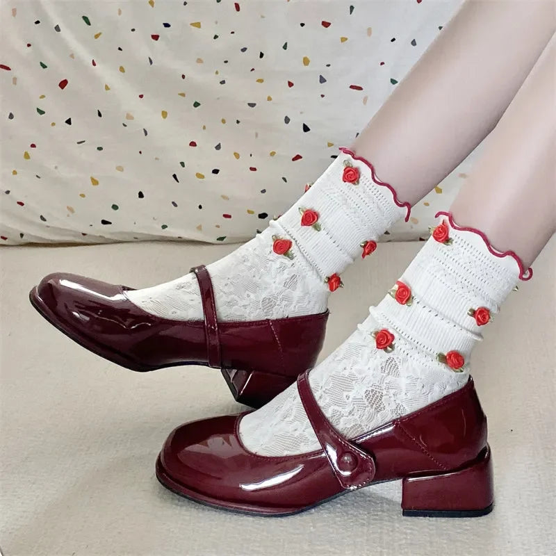 Women’s Vegan Leather Patent Mary Jane Heels with Strap and Block Heel